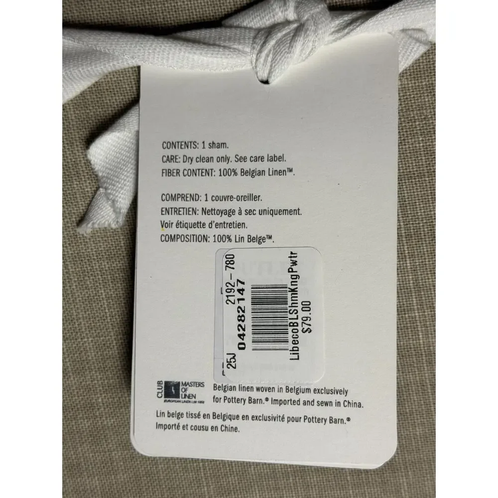 Pottery Barn Belgian Linen KING Sham Natural Flax 36 x 20